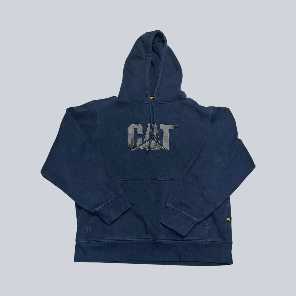 CAT Caterpillar Men’s Hoodie Medium Navy Blue Embroidered Logo Pullover Workwear